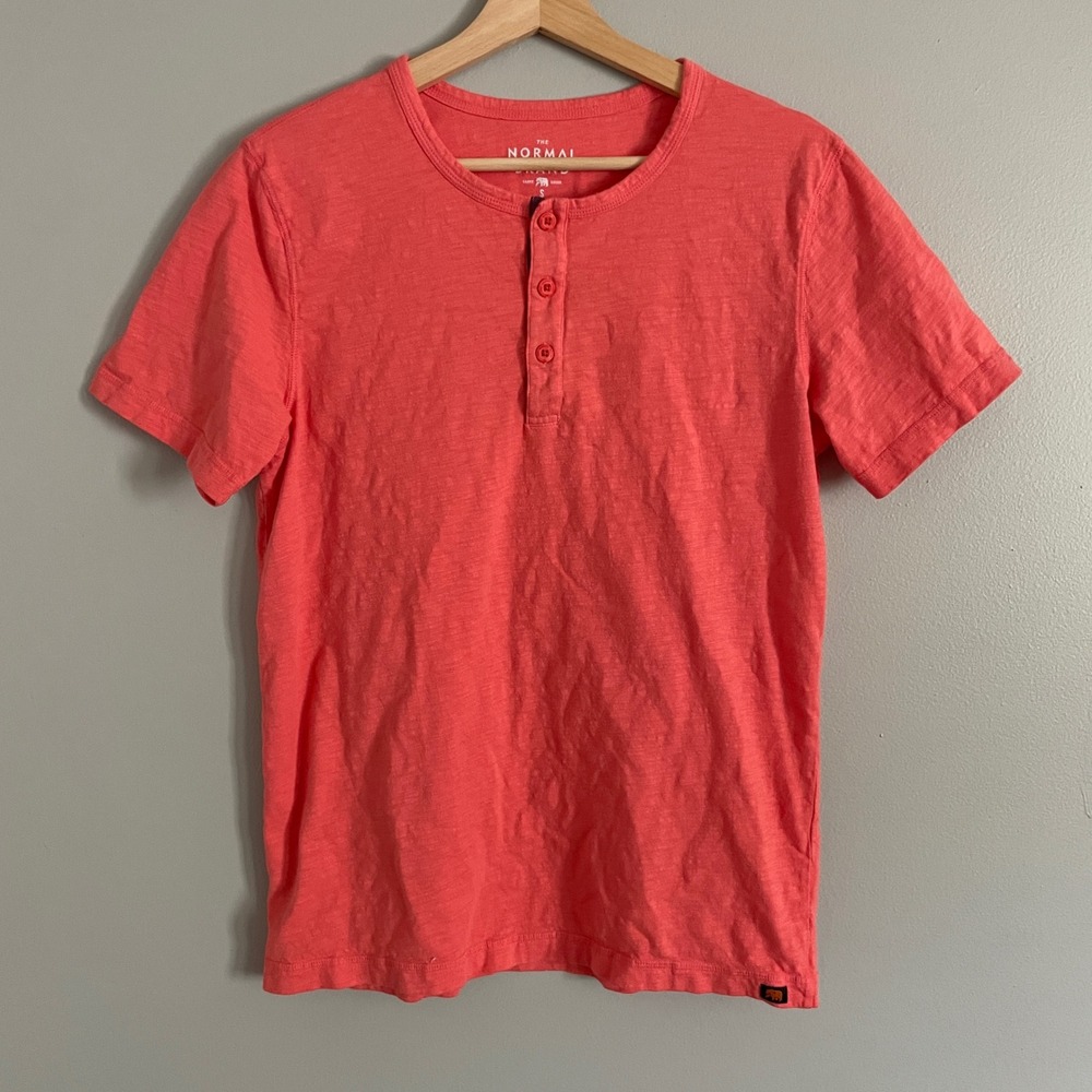 The Normal Brand Henley Shirt Mens Small Pink Short Sleeve Slub Cotton Casual